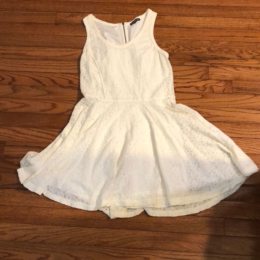 Express lace overlay fit and flare dress